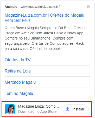 Example of a Google Ads app extension