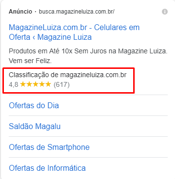 Example of a Google Ads seller rating extension