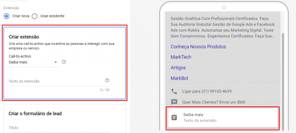 Extensão de Formulário do Google passo 2 - Lead Form Extension step 2