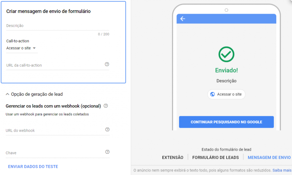 Extensão de Formulário do Google passo 4 - Lead Form Extension step 4