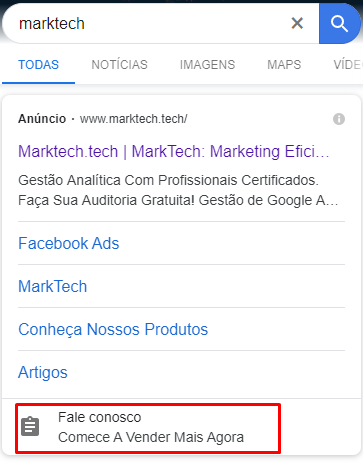 Example of a Google Ads lead form extension
