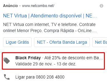 Example of a Google Ads promotion extension