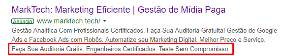 Example of a Google Ads callout extension