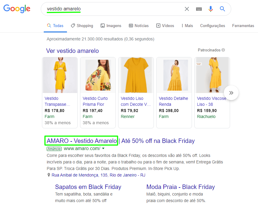 Google Ads ad relevance, example ad