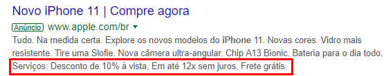 Example of a Google Ads structured snippet extension